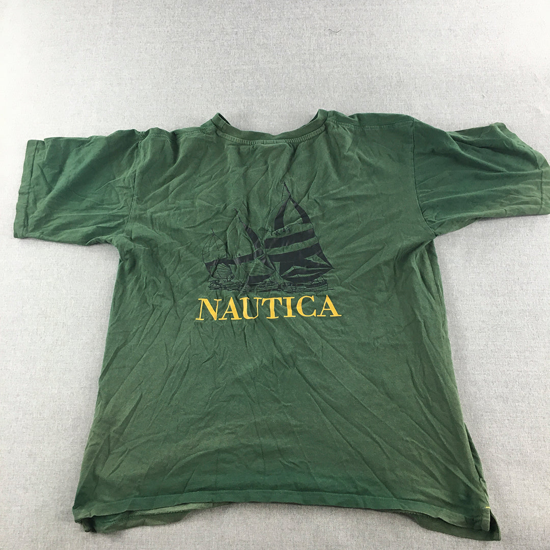 Nautica Mens T-Shirt Size M Green Embroidered Logo Crew Neck Short Sleeve Tee