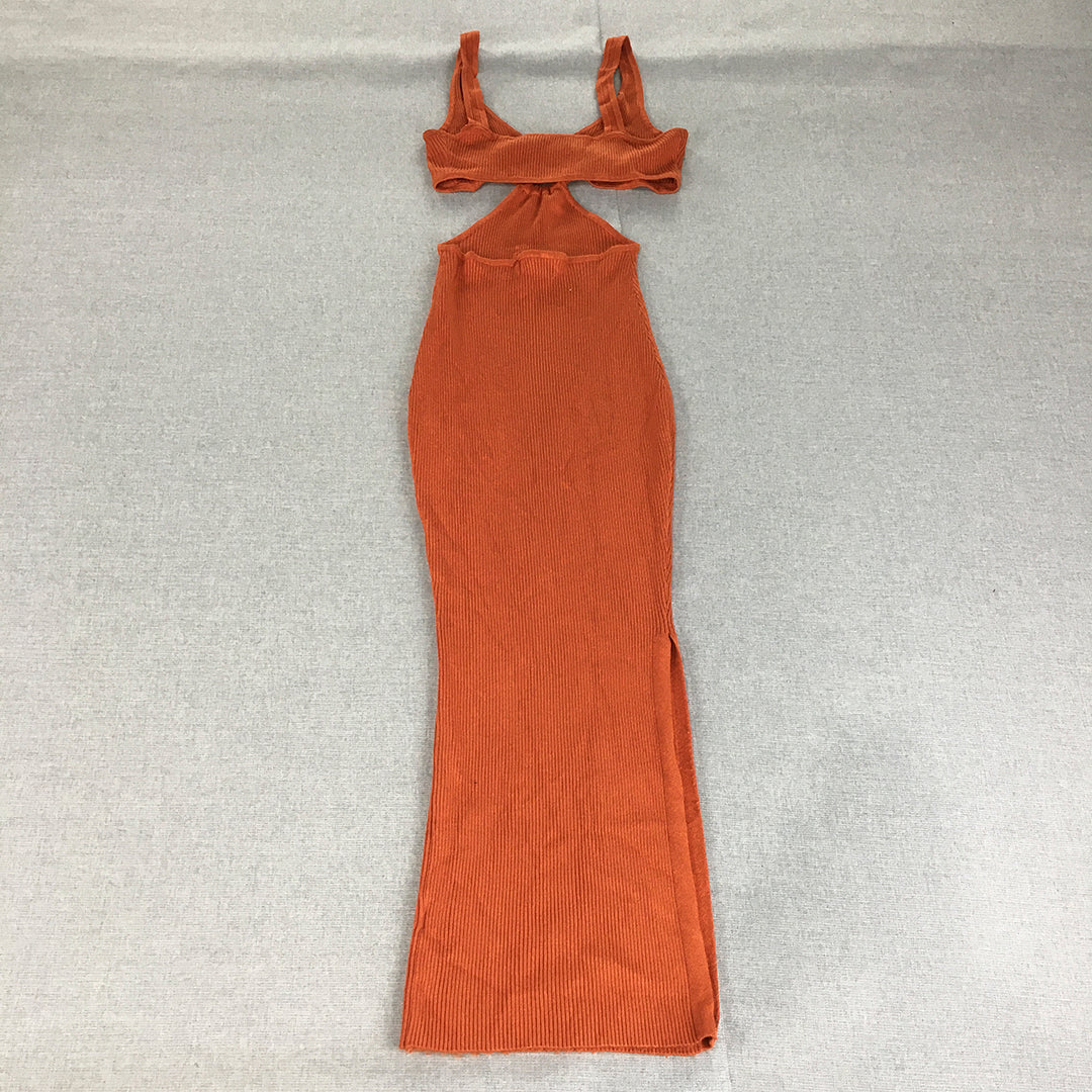 Thanne Womens Bodycon Dress Size 6 Orange Sleeveless Stretch Midi Knit