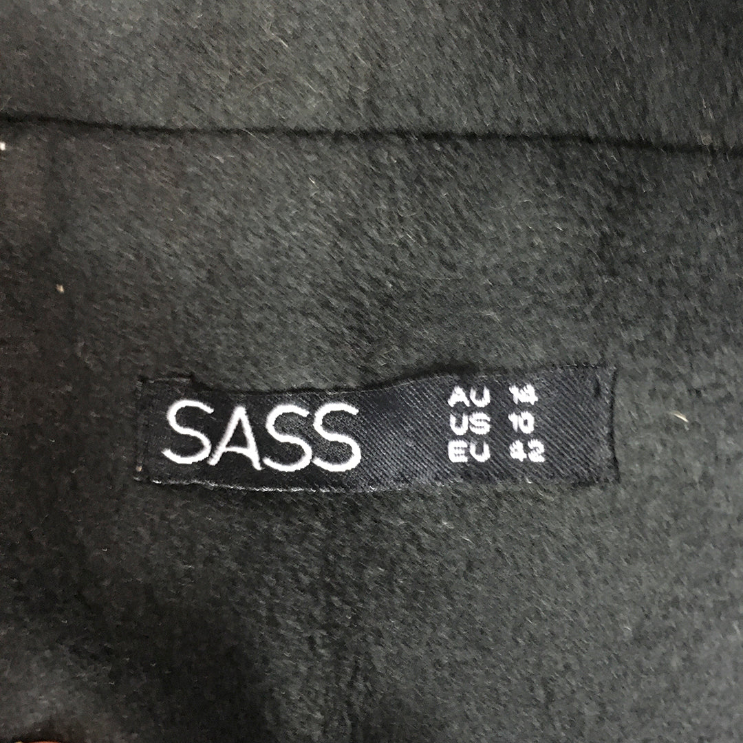 Sass Womens Jacket Size 14 Black Asymmetrical Zip Collared Pockets Coat