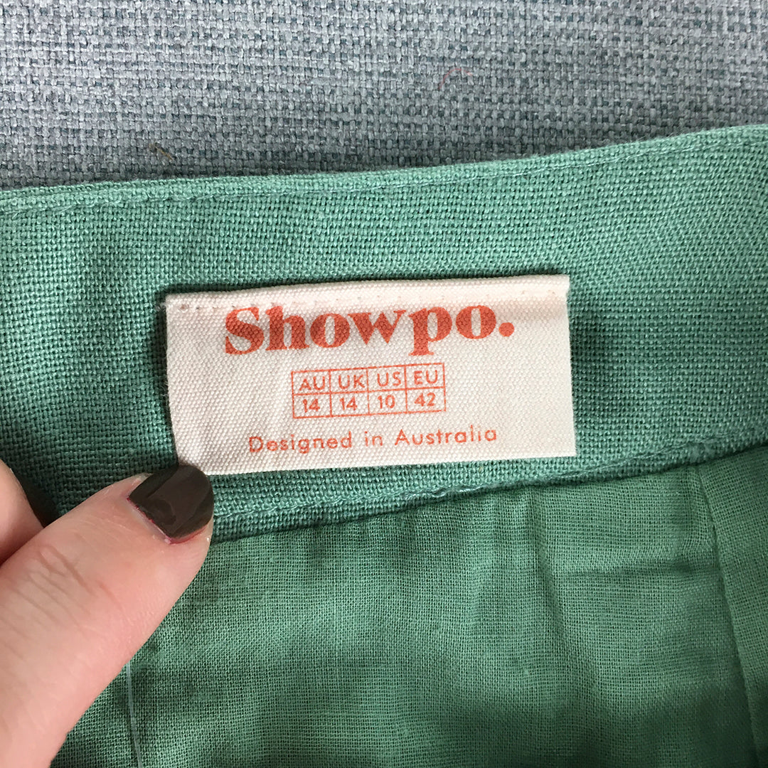 NEW Showpo Womens Linen Mini Skirt Size 14 Green