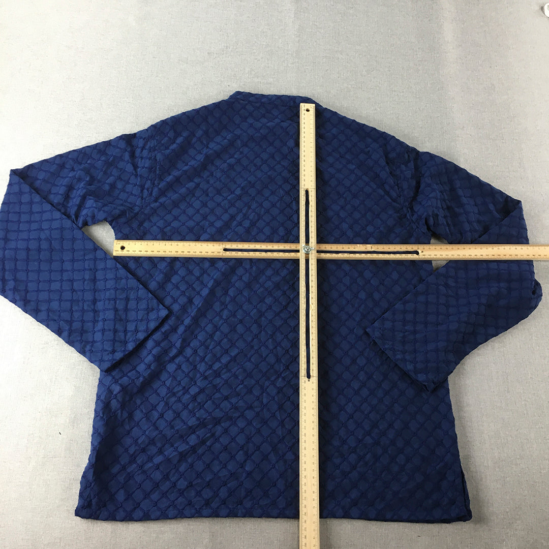 Shatranj Mens Shirt Size L Blue Checkered Indian Long Sleeve Zip Neckline