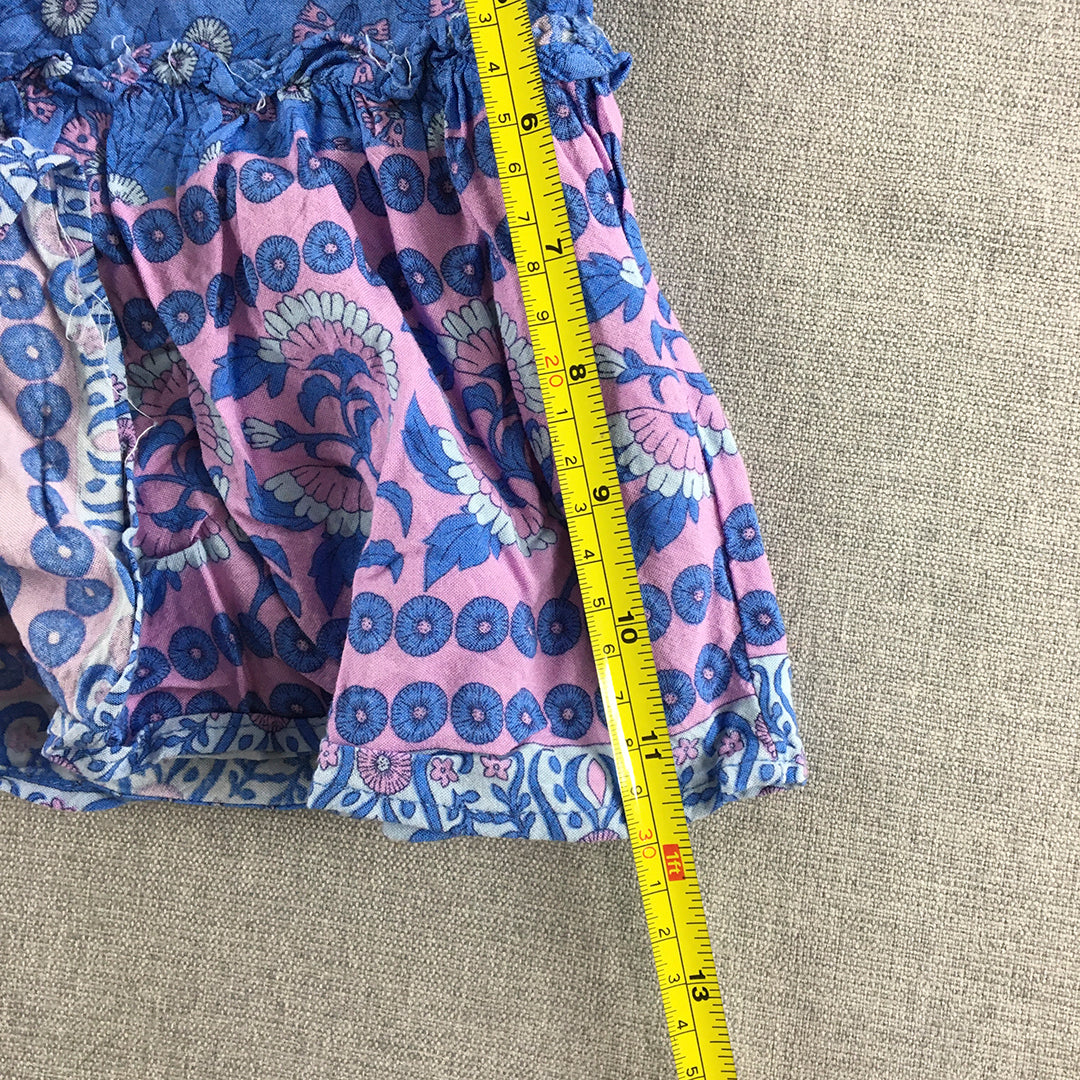 Ally Womens Shorts Size 6 Blue & Pink Floral Drawstring Waist