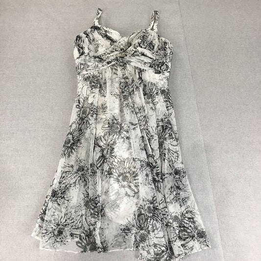 Table Eight Womens Mini Dress Size 6 White Grey Floral Sleeveless Slip