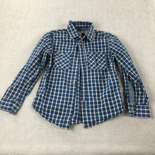 H&M Kids Boys Shirt Size 7 Blue Long Sleeve Checkered Collared Pockets