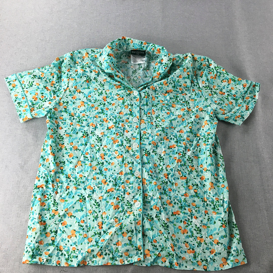 Morgan & Finch Womens Sleep Shirt Size L Blue Floral Button Pajama Top