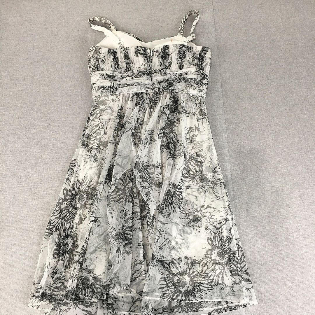 Table Eight Womens Mini Dress Size 6 White Grey Floral Sleeveless Slip