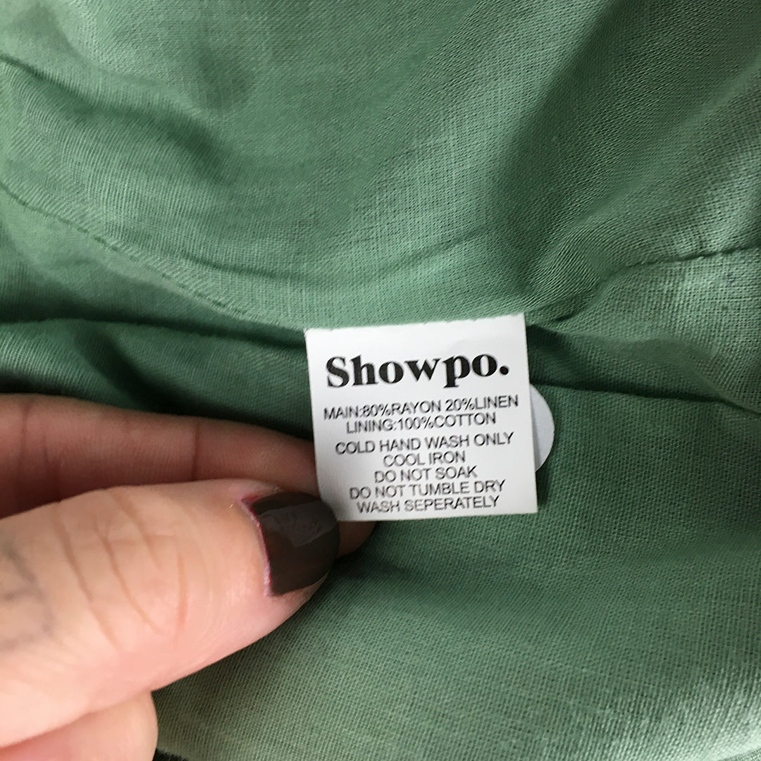 NEW Showpo Womens Linen Mini Skirt Size 14 Green