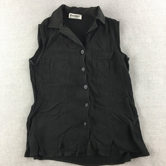 Vintage Passager Athens Womens Shirt Size S Black Button-Up Sleeveless Top