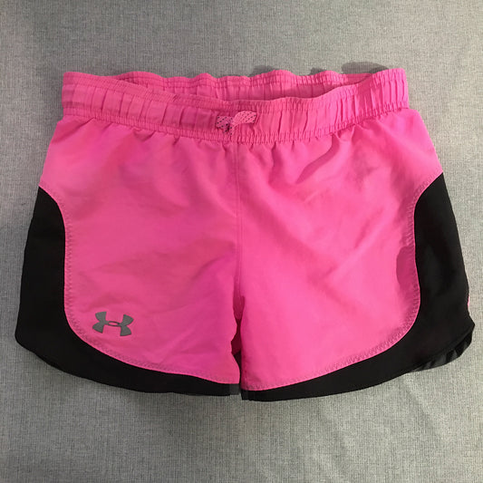 Under Armour Kids Girls Shorts Youth Size S Pink Logo Elastic Waist Drawstring