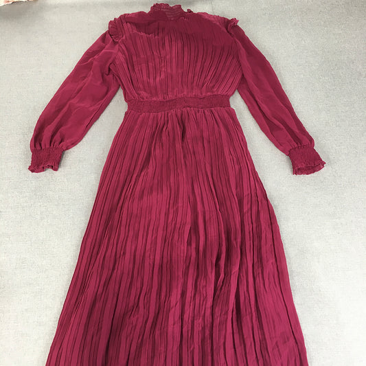 Sunny Girl Womens Pleated Dress Size 8 Plum Purple Long Sleeve Midi