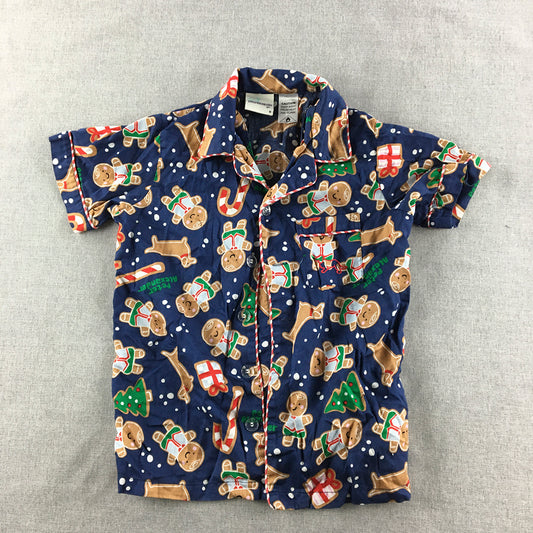 Peter Alexander Jnr Kids Boys Sleep Shirt Size 8 Blue Christmas Gingerbread Man