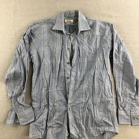 Calvin Klein Mens Shirt Size S Blue Checkered Long Sleeve Button-Up Slim Fit