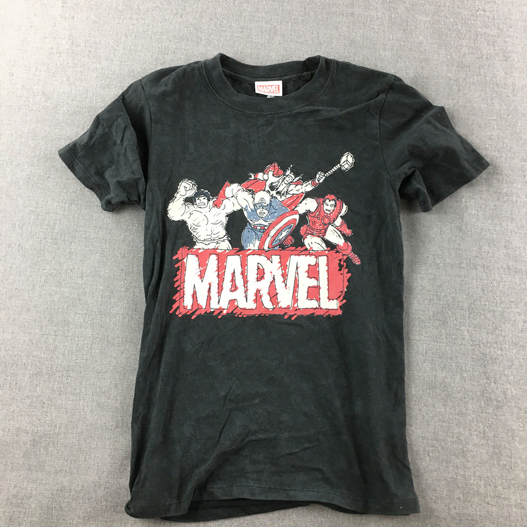 Marvel Avengers Kisd Boys T-Shirt Size 8 Black Captain America Iron Man Hulk