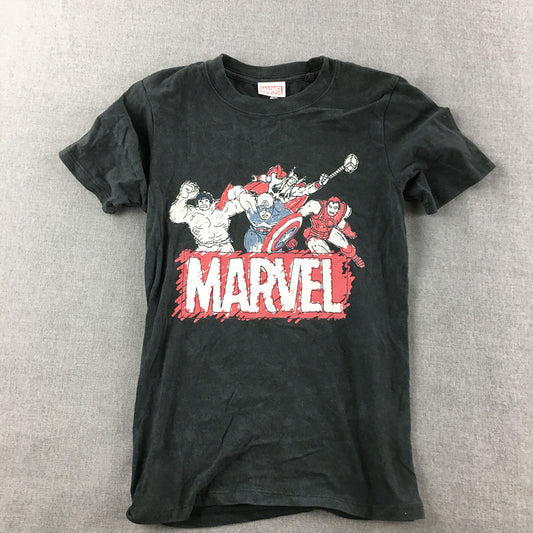 Marvel Avengers Kisd Boys T-Shirt Size 8 Black Captain America Iron Man Hulk