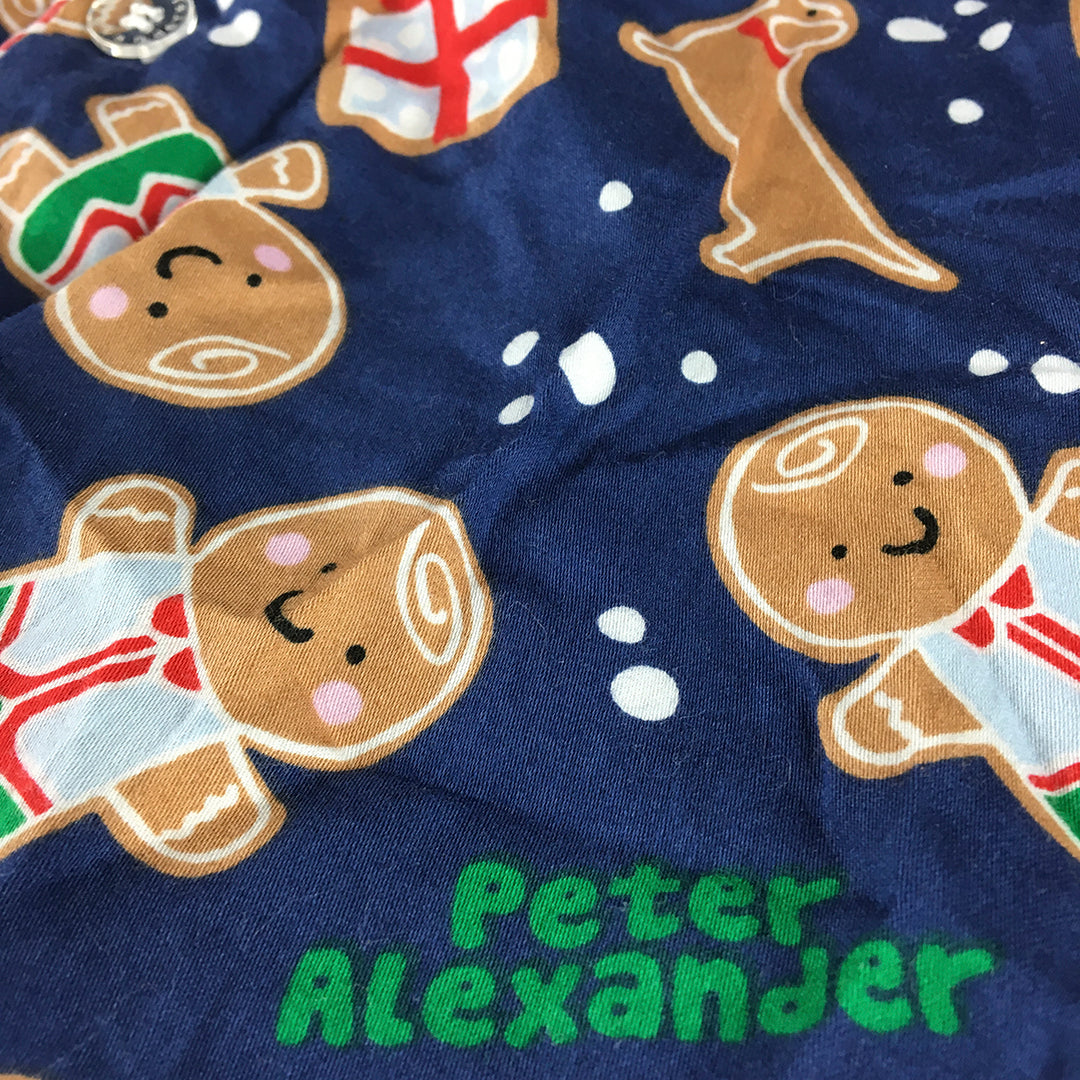 Peter Alexander Jnr Kids Boys Sleep Shirt Size 8 Blue Christmas Gingerbread Man