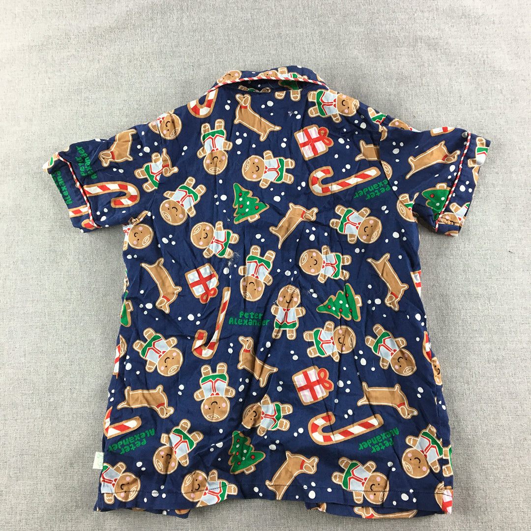 Peter Alexander Jnr Kids Boys Sleep Shirt Size 8 Blue Christmas Gingerbread Man