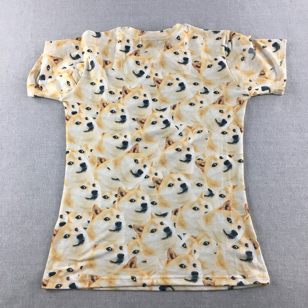 Doge Meme T-Shirt Adult Size M Brown Full Print Shiba Inu Dog Pattern Tee