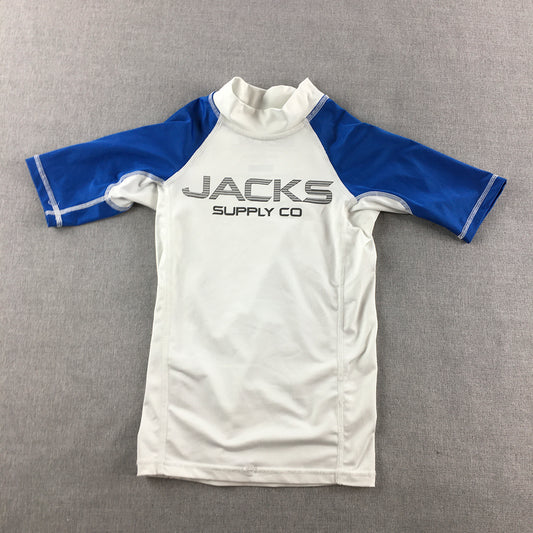 Jacks Kids Boys Rash Vest Size 10 White Blue Surf Swim Rashie Logo