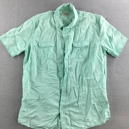 Colin's Mens Linen Shirt Size XL Blue Short Sleeve Button-Up Pockets