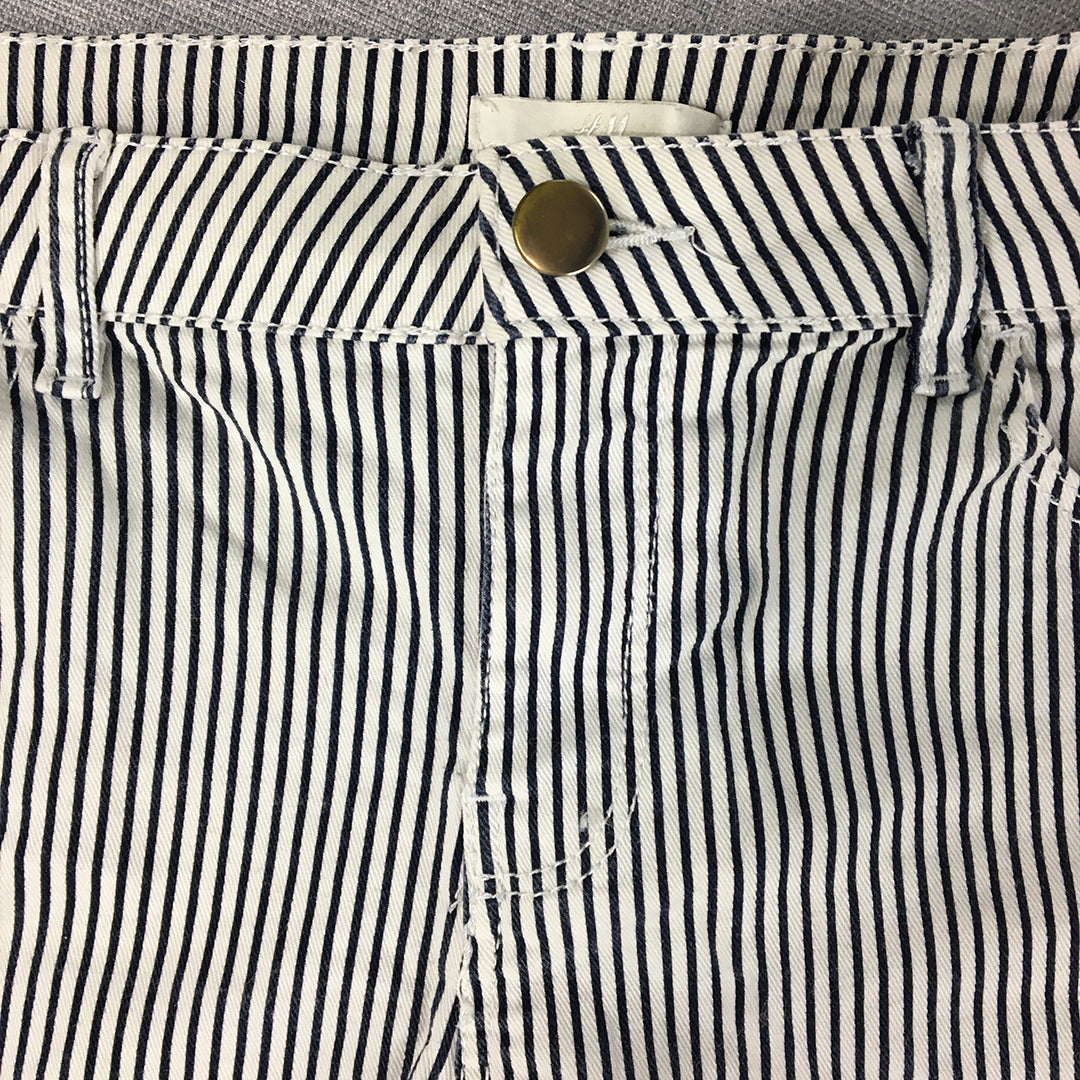 H&M Womens Bermuda Shorts Size 8 Blue White Striped Pockets