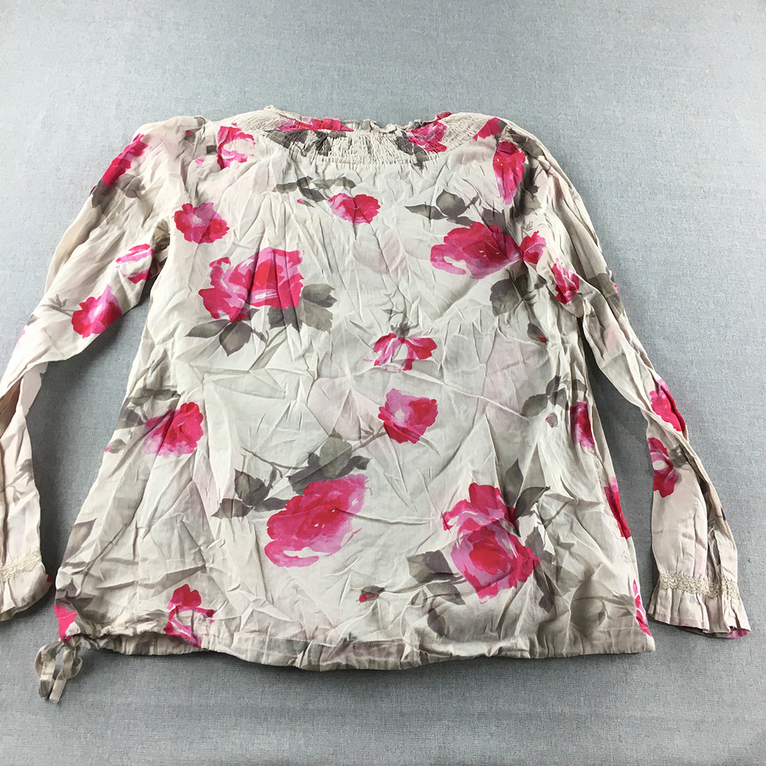 Cream Womens Top Size 44 Brown Pink Floral Long Sleeve Shirt