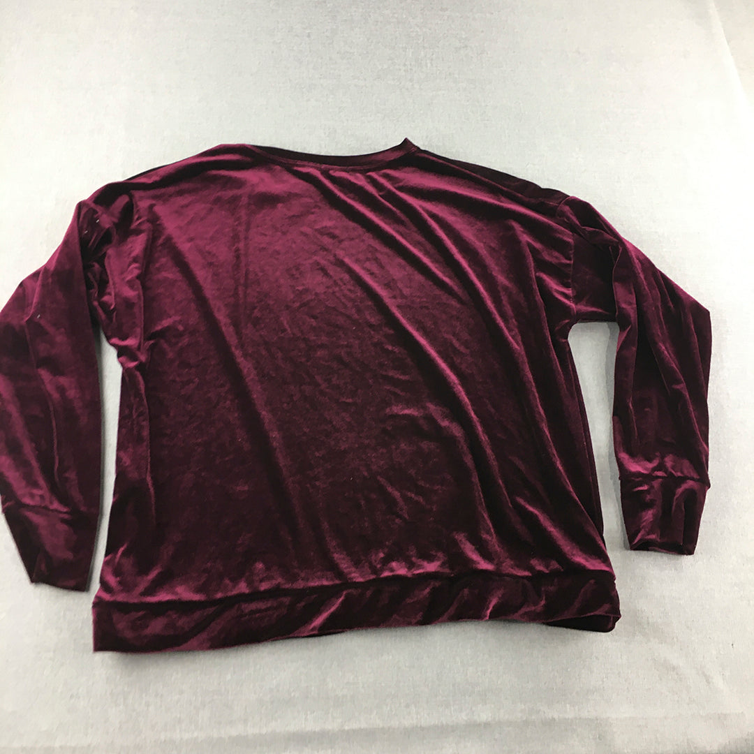 Boohoo Womens Velour Top Size 22 UK Purple Long Sleeve Velvet Shirt Pullover