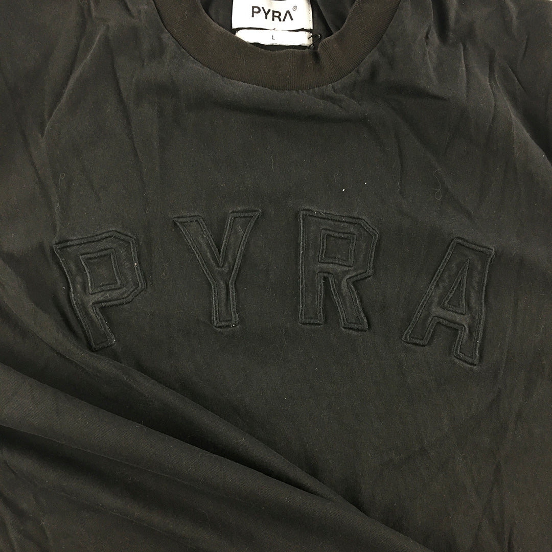 Pyra Mens T-Shirt Size L Black Big Embroidered Logo Short Sleeve Tee