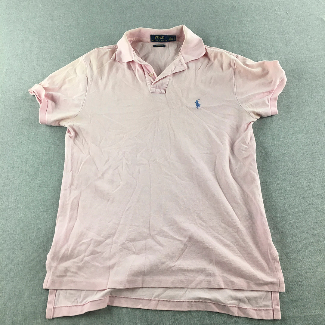 Polo Ralph Lauren Mens Shirt Size S Slim Fit Pink Logo Collared Rugby