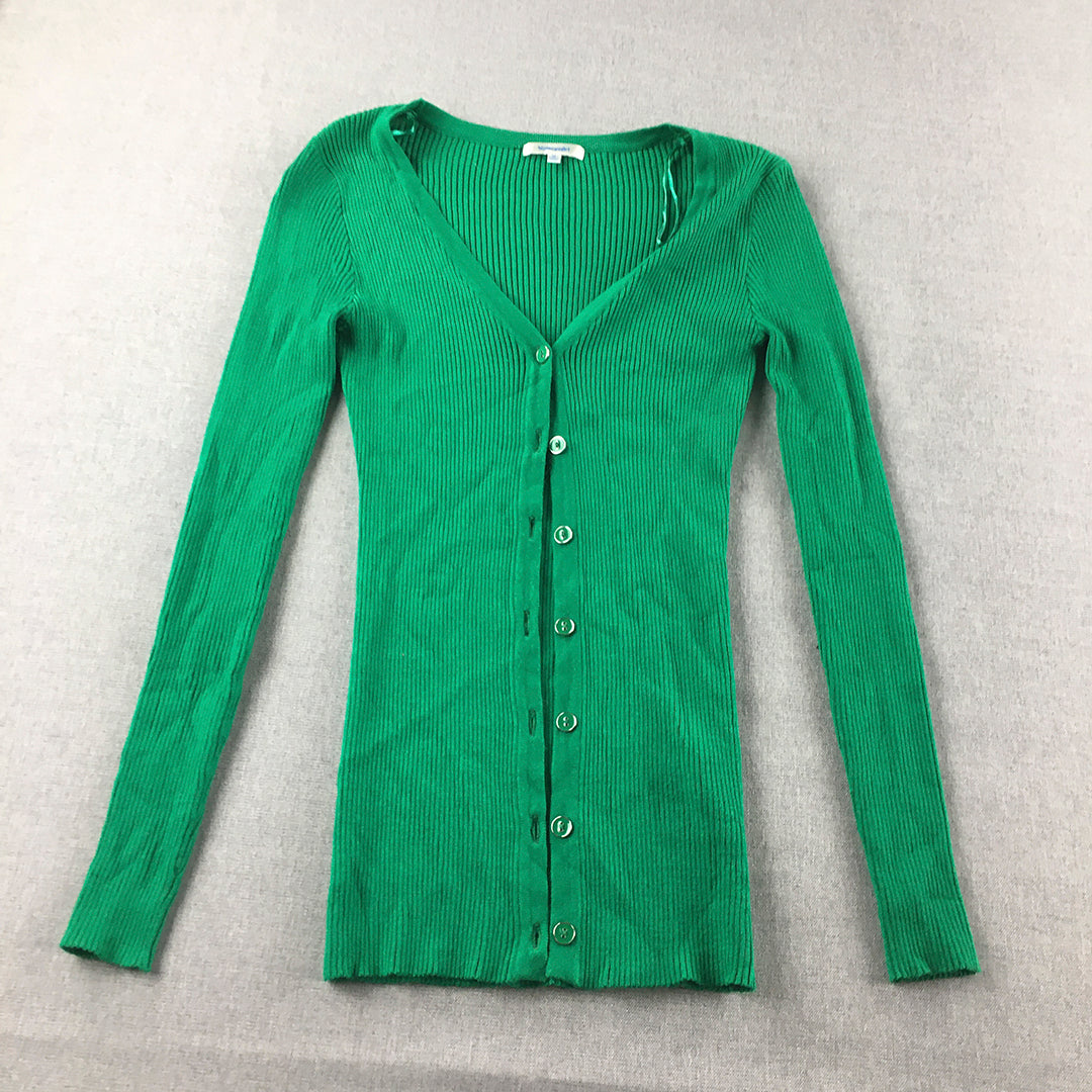 Valleygirl Womens Cardigan Sweater Size M Green Button Up Knit Stretch