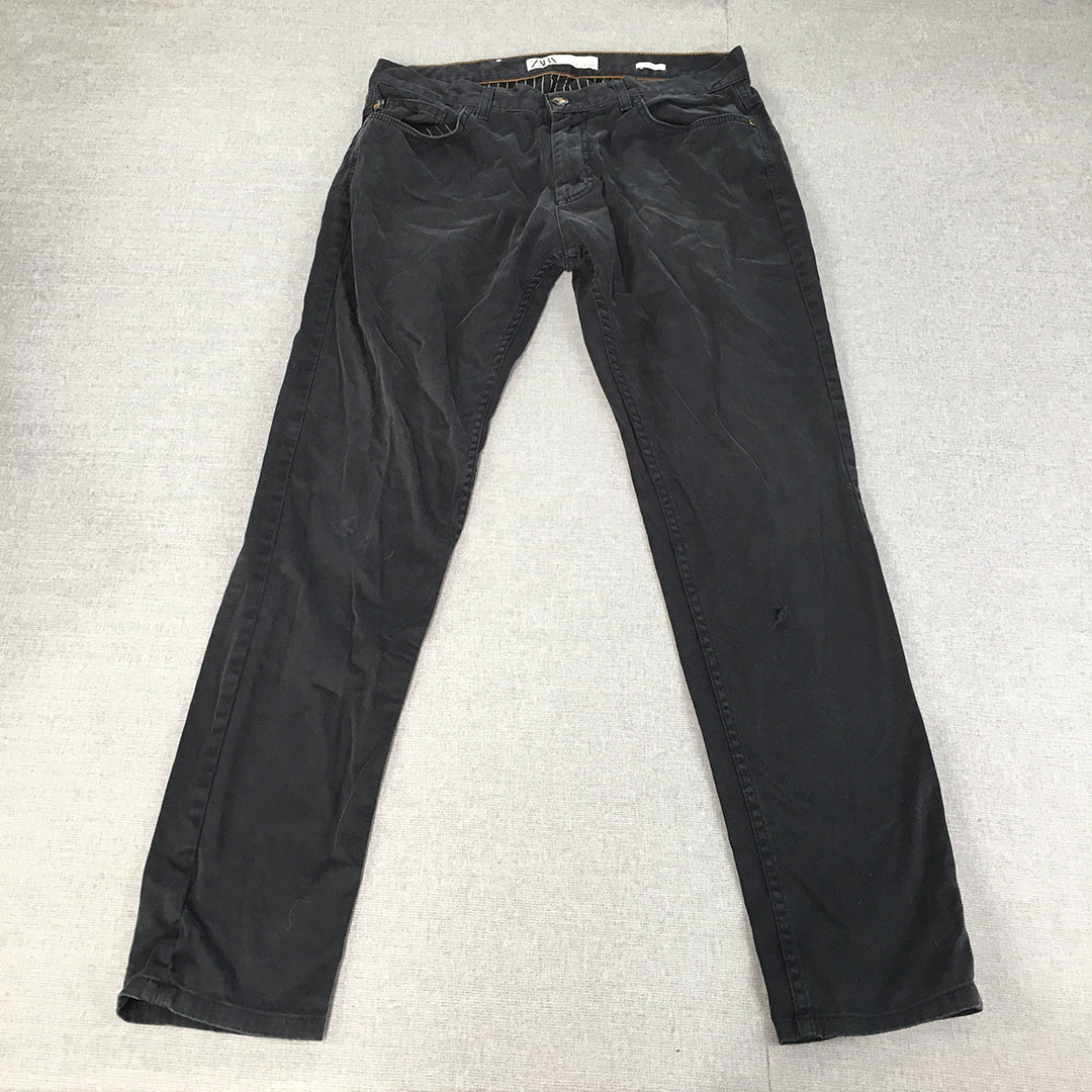 Zara Mens Chino Pants Size 34 Navy Blue Skinny Fit Pockets Trousers