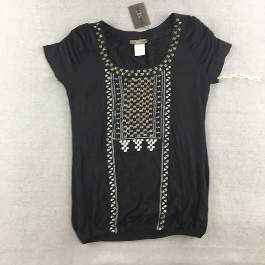 NEW Miss Couture Womens Rayon Top Size M Black Short Sleeve Studded