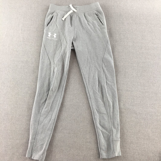 Under Armour Kids Girls Tracksuit Pants Youth Size M Grey Logo Pockets Jogger