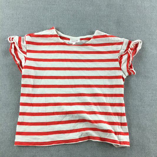 Seed Heritage Kids Girls T-Shirt Size 4 White Red Striped Short Sleeve Top