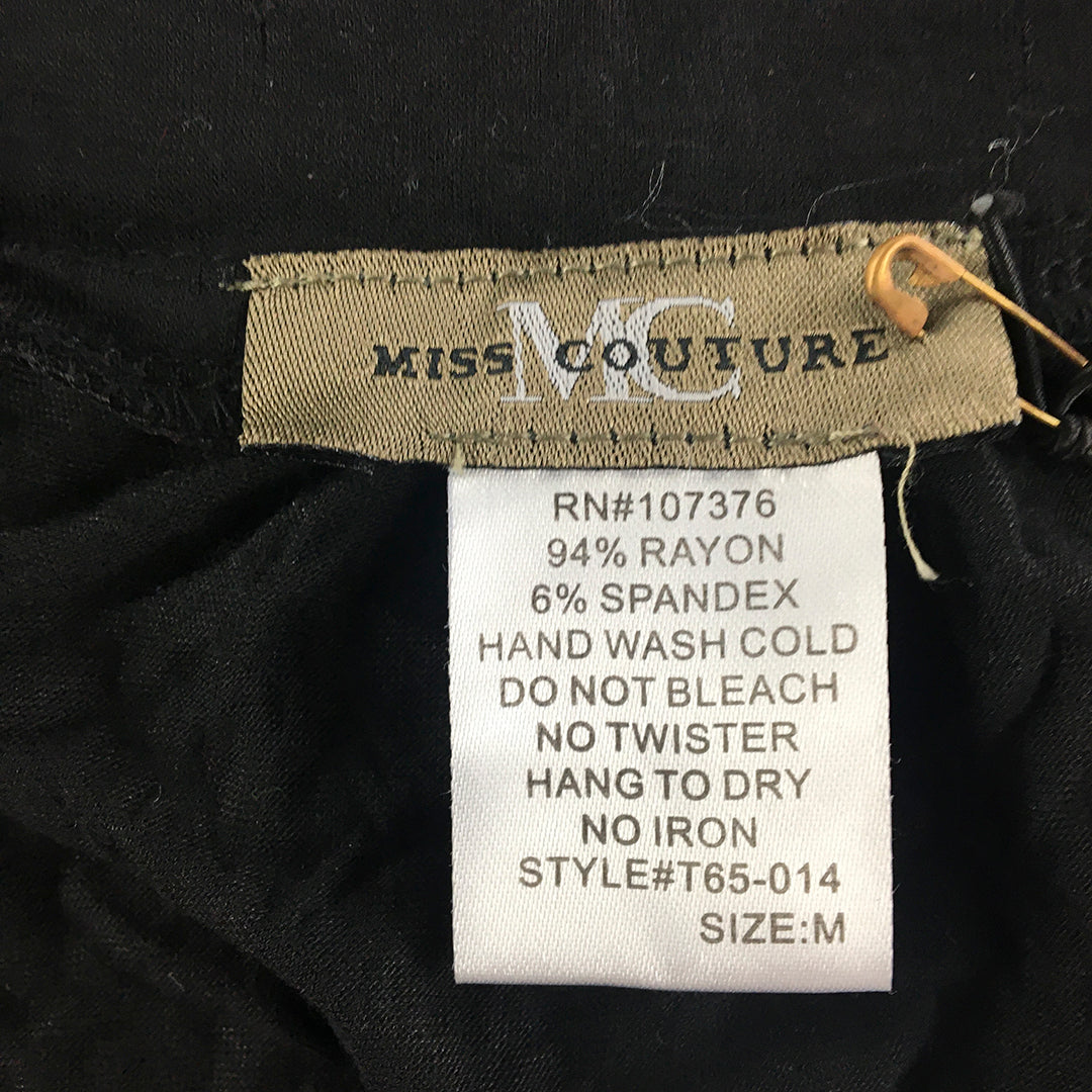 NEW Miss Couture Womens Rayon Top Size M Black Short Sleeve Studded