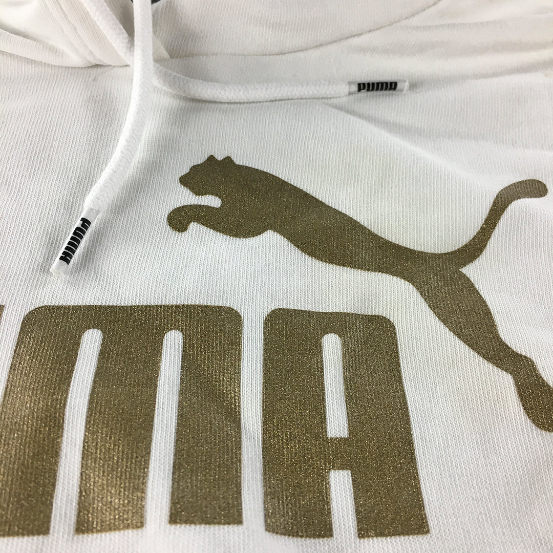 Puma Womens Hoodie Sweater Size XS White Logo Pullover Jumper