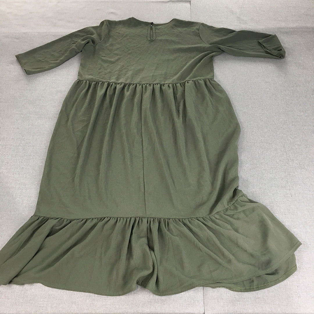 Boohoo Womens Dress Size 20 Green Pleated Knee Length Long Sleeve