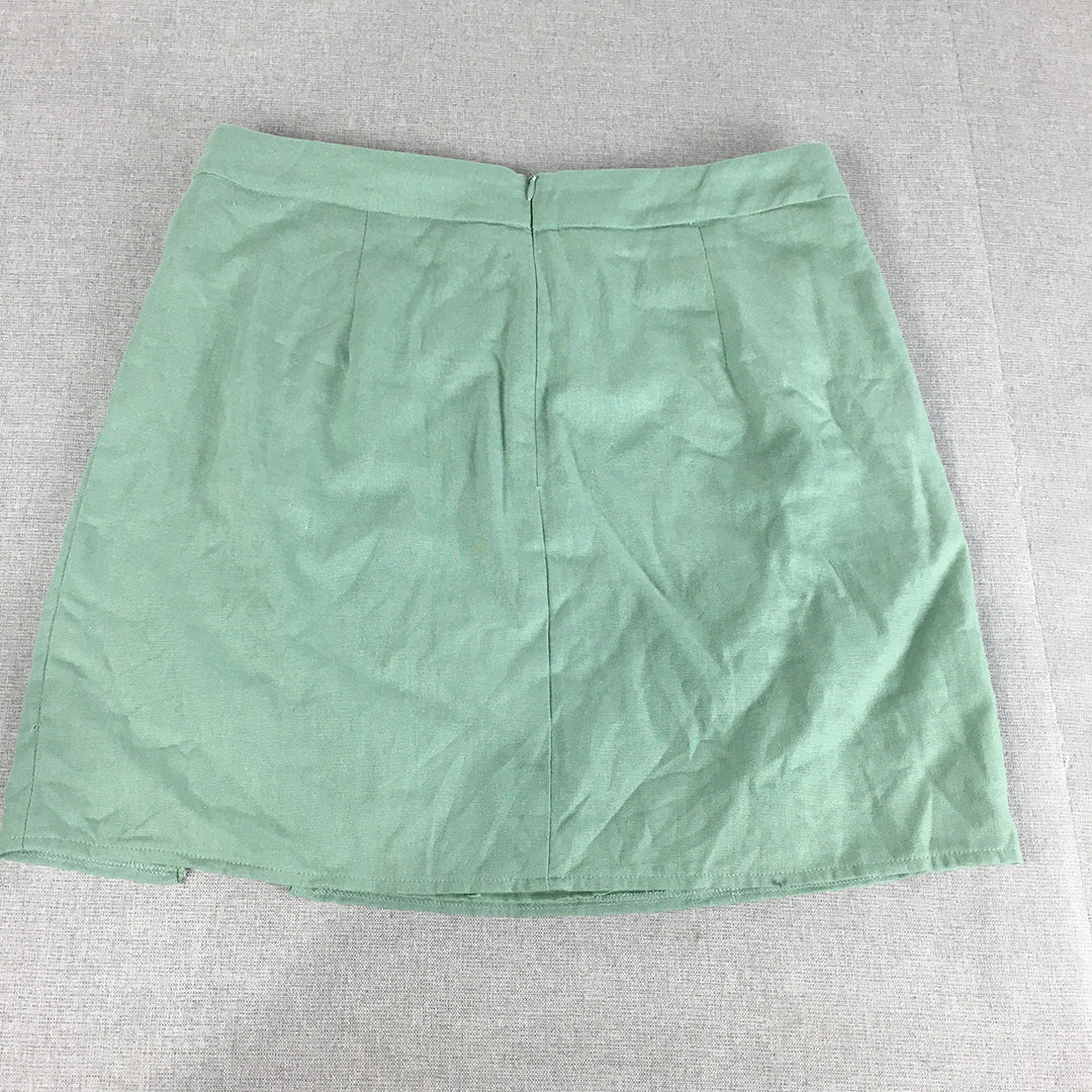 NEW Showpo Womens Linen Mini Skirt Size 14 Green