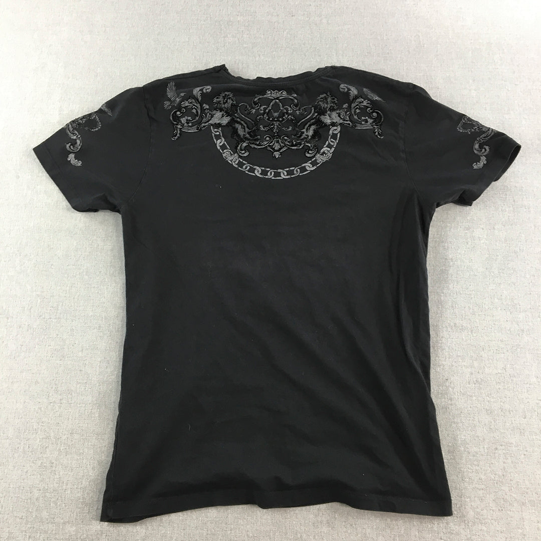 Zara Mens T-Shirt Size M Cotton Embroidered Baroque Floral Short Sleeve Black