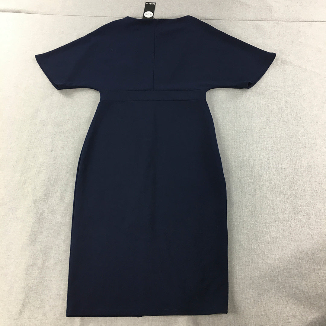 NEW Boohoo Night Womens Dress Size 14 Blue Pencil Short Sleeve Midi