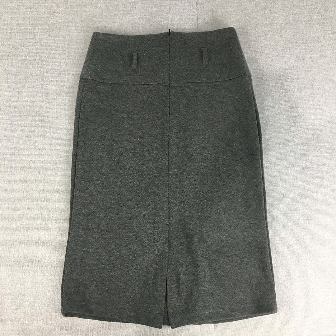 Spicysugar Womens Pencil Skirt Size 8 Grey Knit Midi Straight