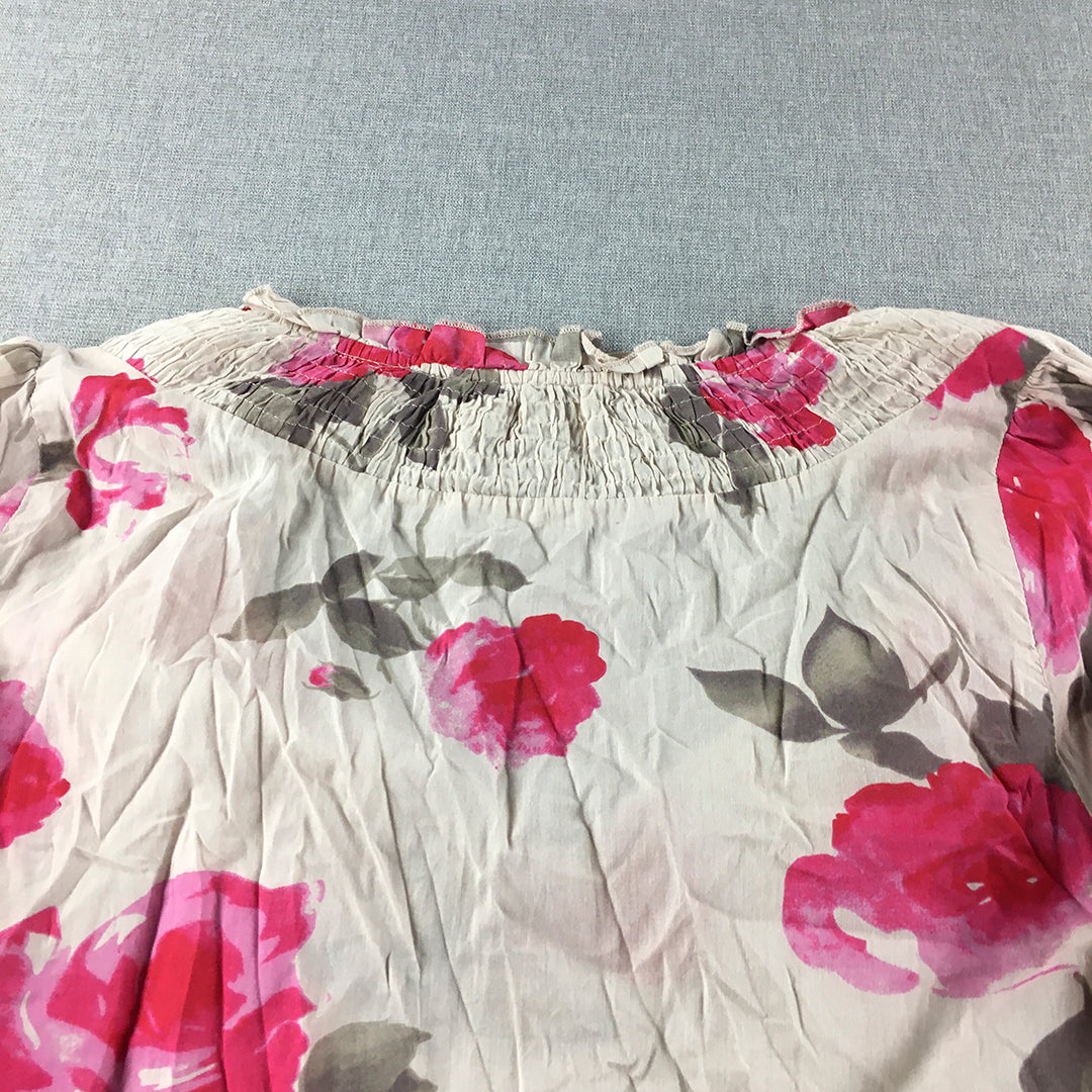 Cream Womens Top Size 44 Brown Pink Floral Long Sleeve Shirt