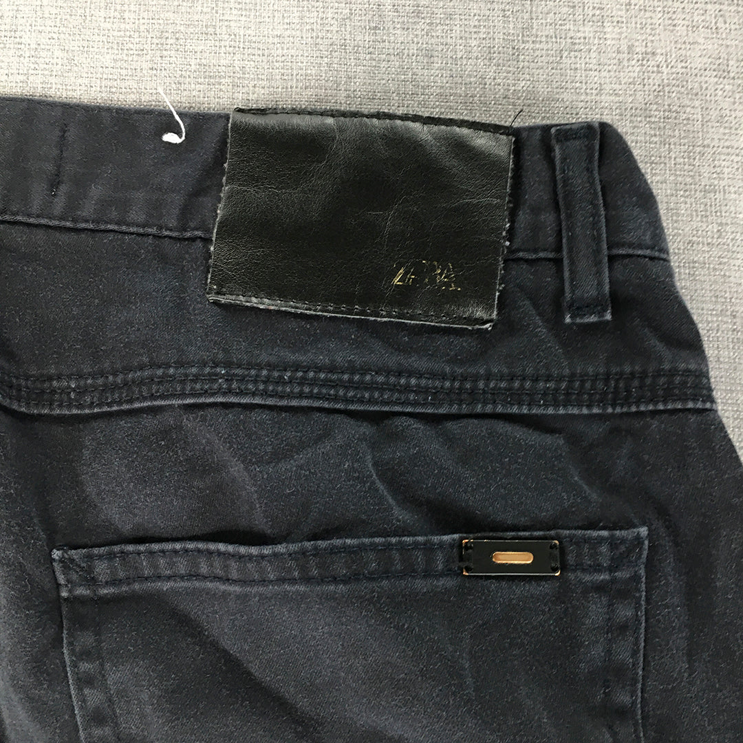 Zara Mens Chino Pants Size 34 Navy Blue Skinny Fit Pockets Trousers