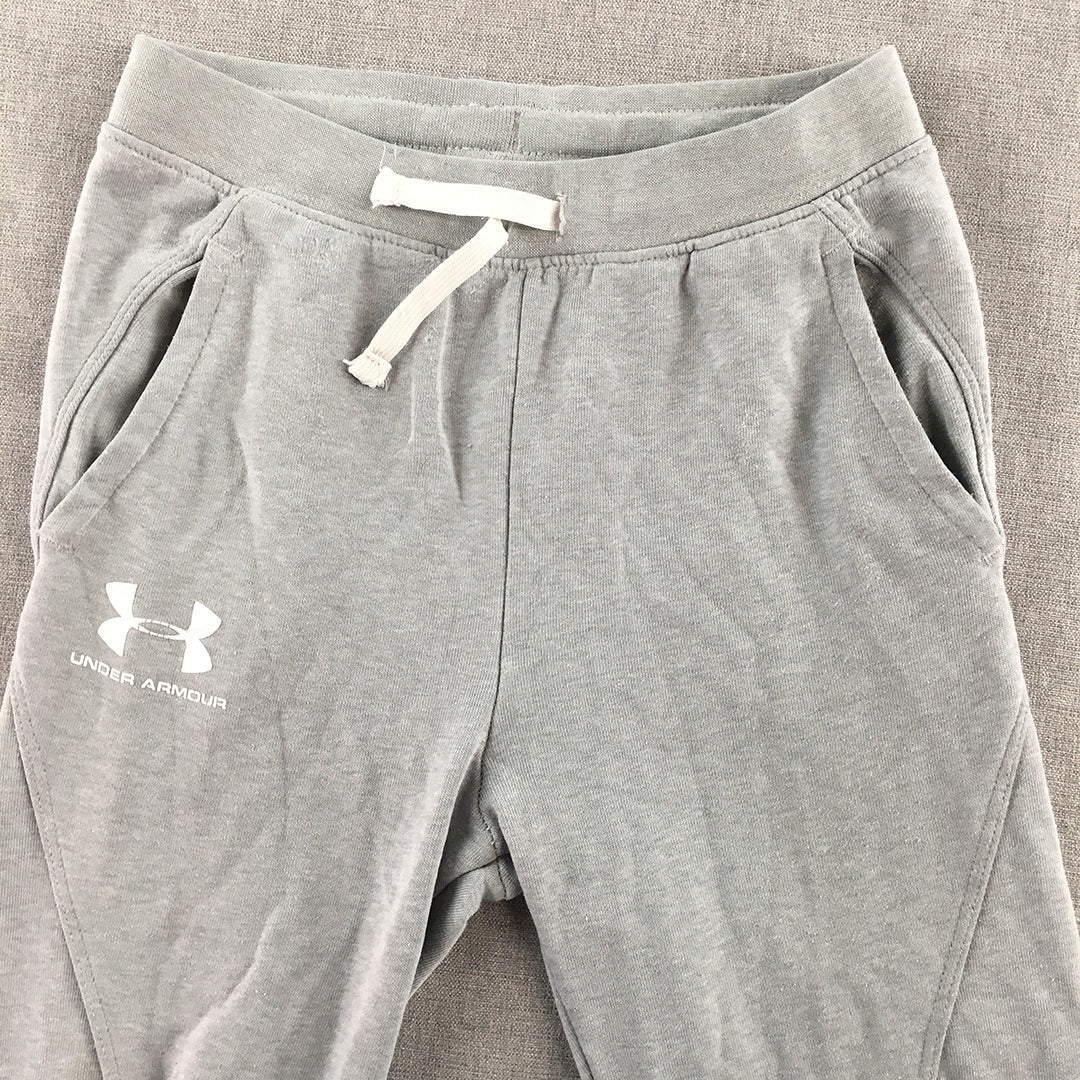 Under Armour Kids Girls Tracksuit Pants Youth Size M Grey Logo Pockets Jogger