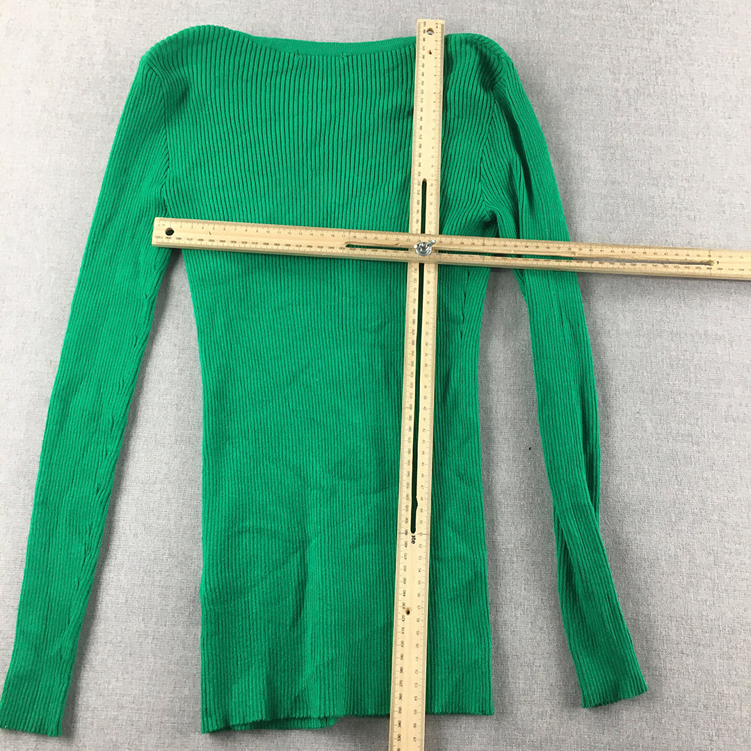 Valleygirl Womens Cardigan Sweater Size M Green Button Up Knit Stretch