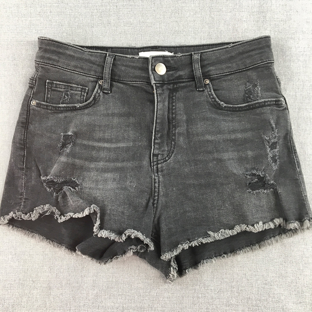 H&M Womens Denim Shorts Size 6 Black Pockets Raw Hem