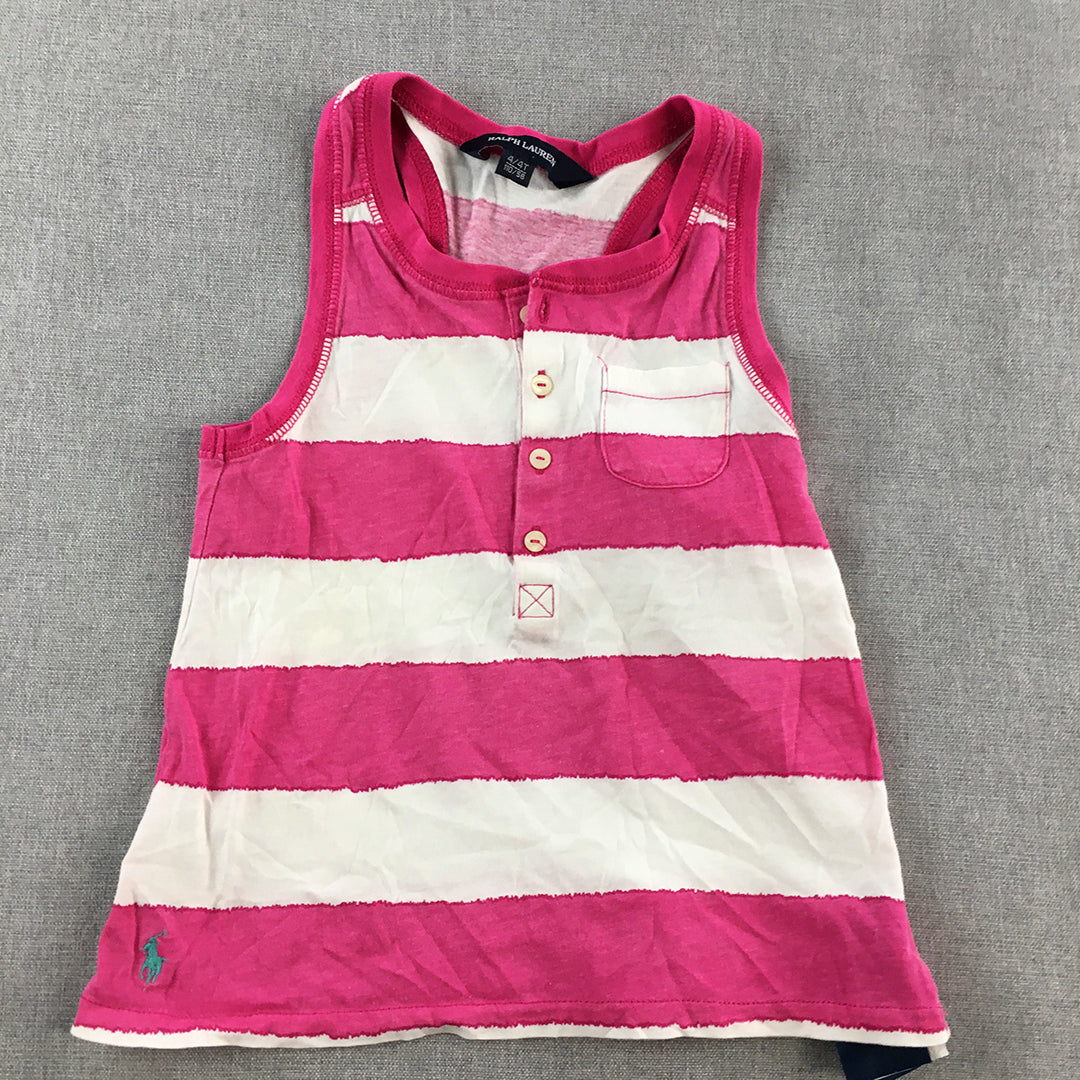 Ralph Lauren Kids Girls Tank Top Size 4 Pink Striped Pony Logo Sleeveless Shirt