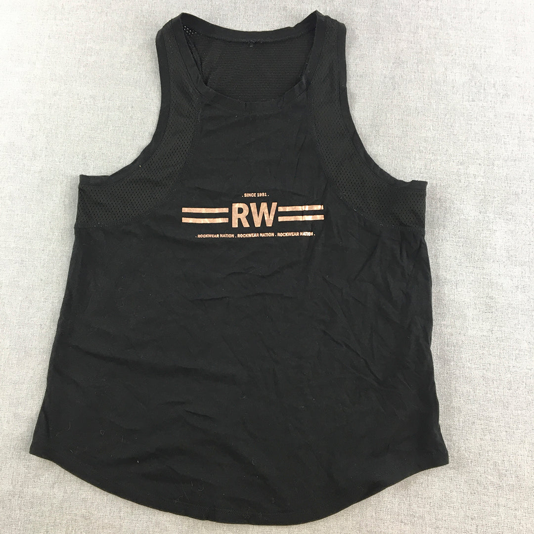 Rock Wear Womens Tank Top Size 8 Black Logo Sleeveless Shirt