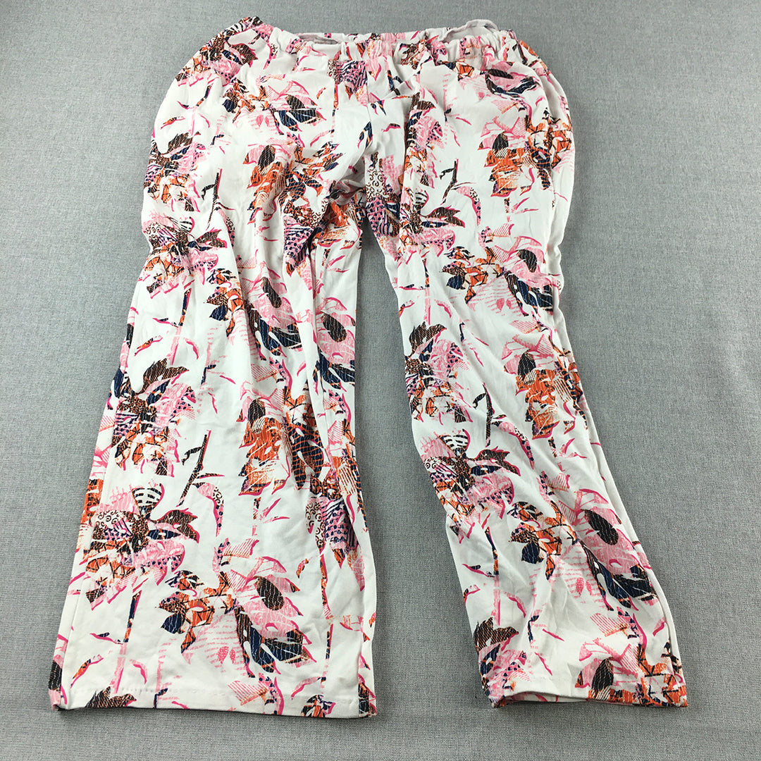 Caribbean Joe Womens Lounge Pants Size M White Pink Floral Hawaiian Jogger