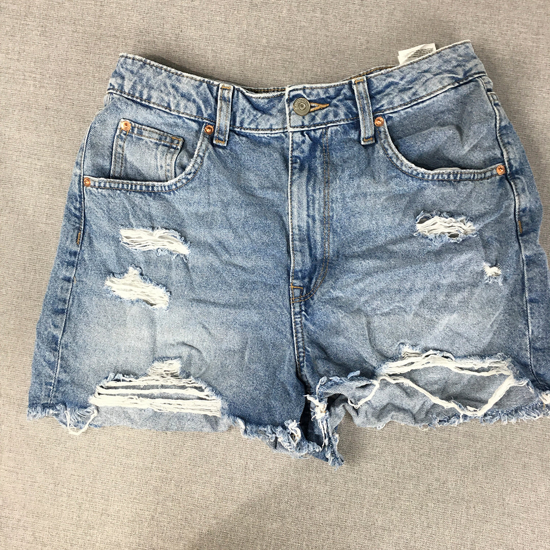 H&M Womens Denim Shorts Size 6 Blue Distressed Pockets Jorts