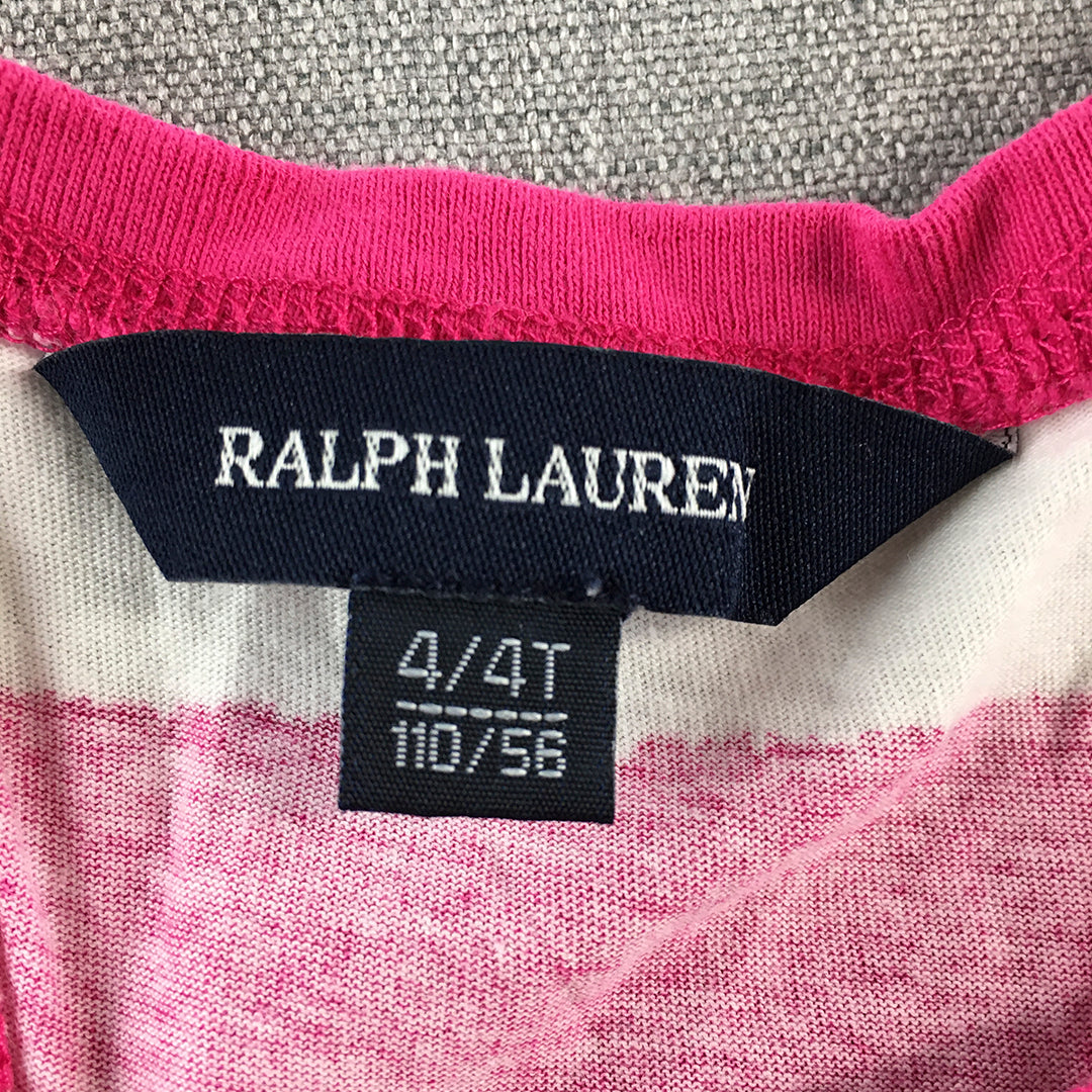 Ralph Lauren Kids Girls Tank Top Size 4 Pink Striped Pony Logo Sleeveless Shirt